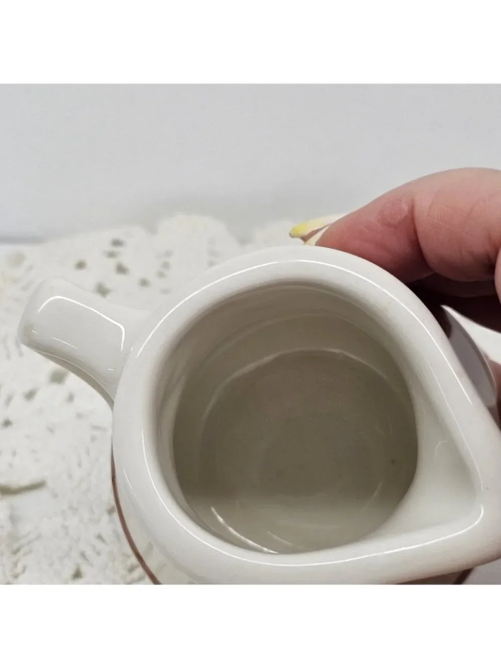 Vintage Homer Laughlin China 5oz Banquet Style Creamer Jug Ivory Brown Band Rest